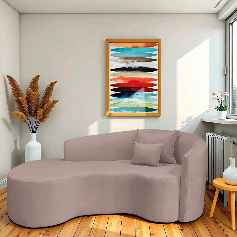 Recamier Curvo Orgânico 180cm 3 Lugares Lado Esquerdo para Sala de Estar em Linho Londres Rose
