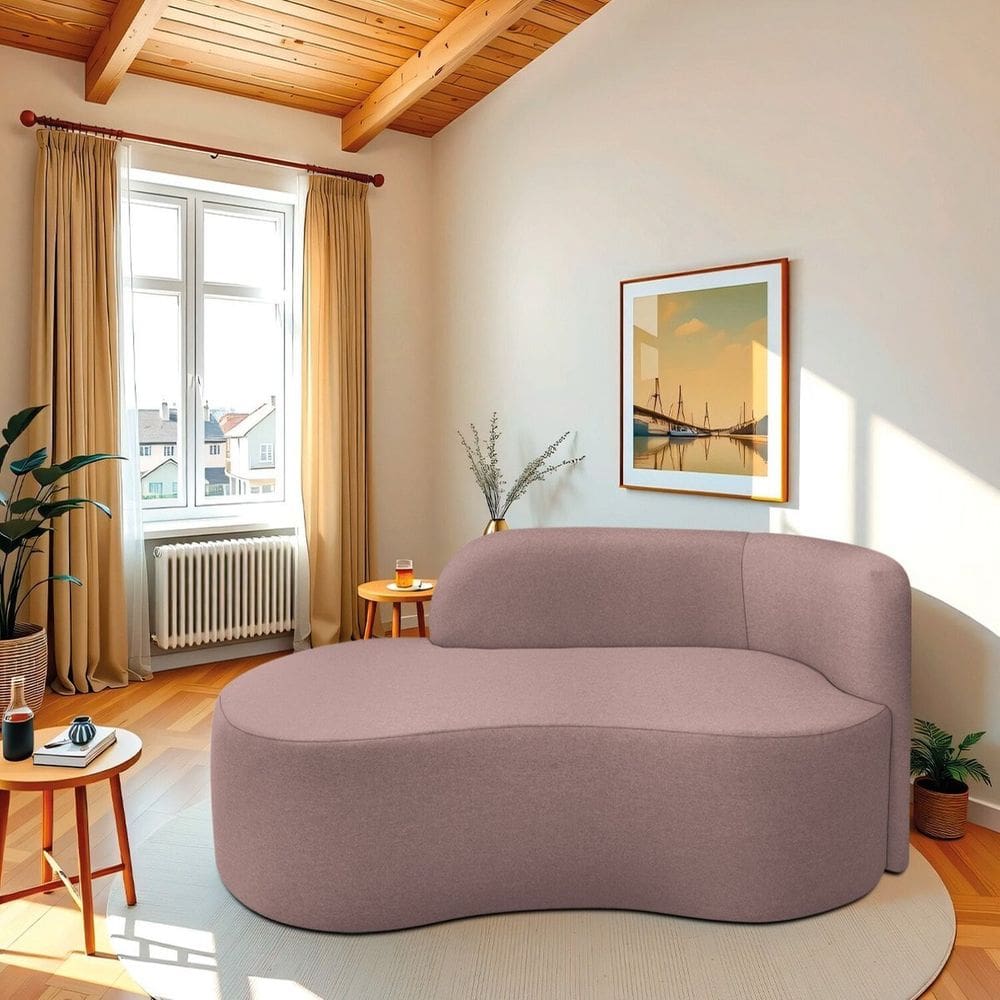 Recamier Curvo Orgânico 200cm 3 Lugares Lado Esquerdo para Sala ou Quarto Linho Japão Rose