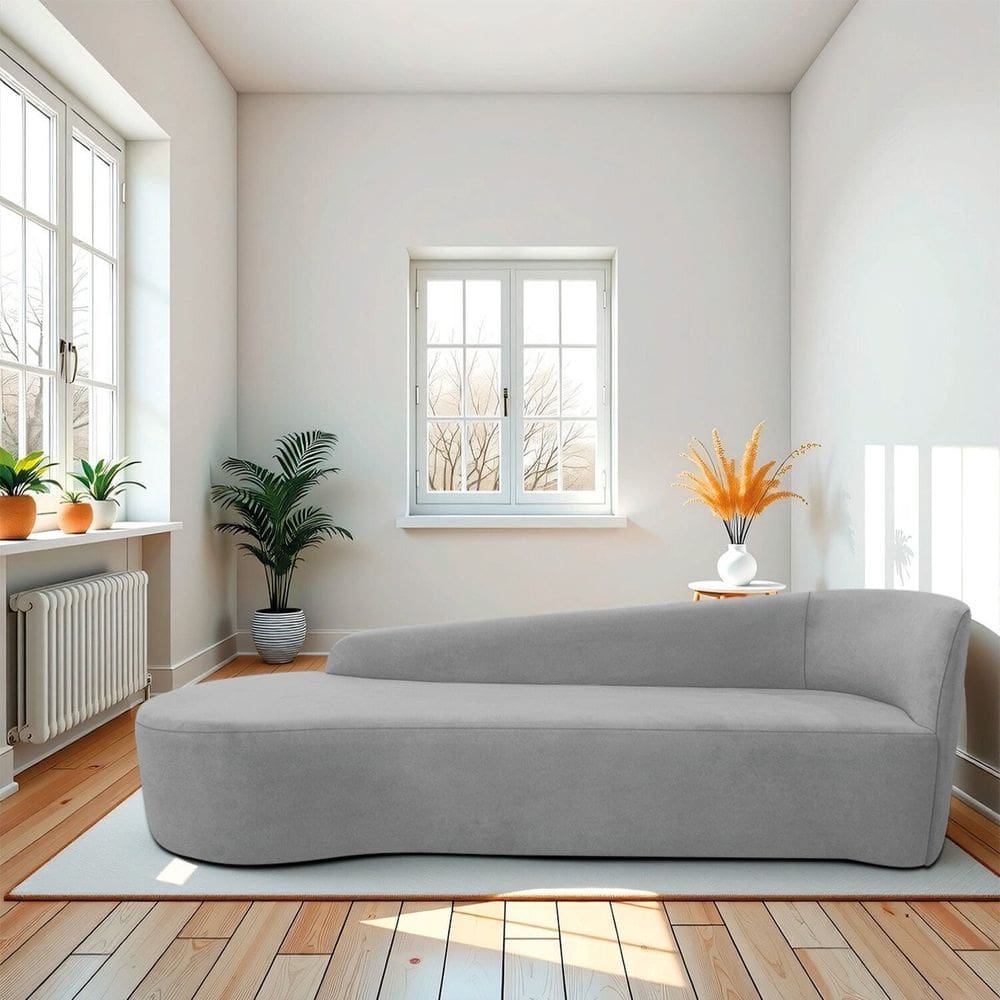 Recamier Curvo Orgânico 200cm 3 Lugares Lado Esquerdo para Sala de Estar em Linho Paris Cinza Claro