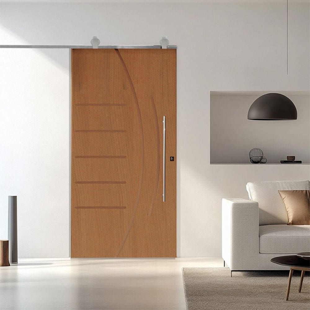 Porta Correr 134 Trilho Soft Aparente Puxador Tubo 60cm 72cm X 210cm Esquerdo Pmf Rodam