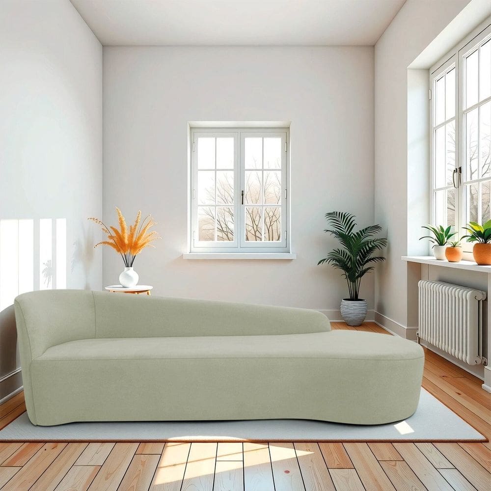 Recamier Curvo Orgânico 180cm 3 Lugares Lado Direito para Sala Estar Bouclé Paris Verde Oliva