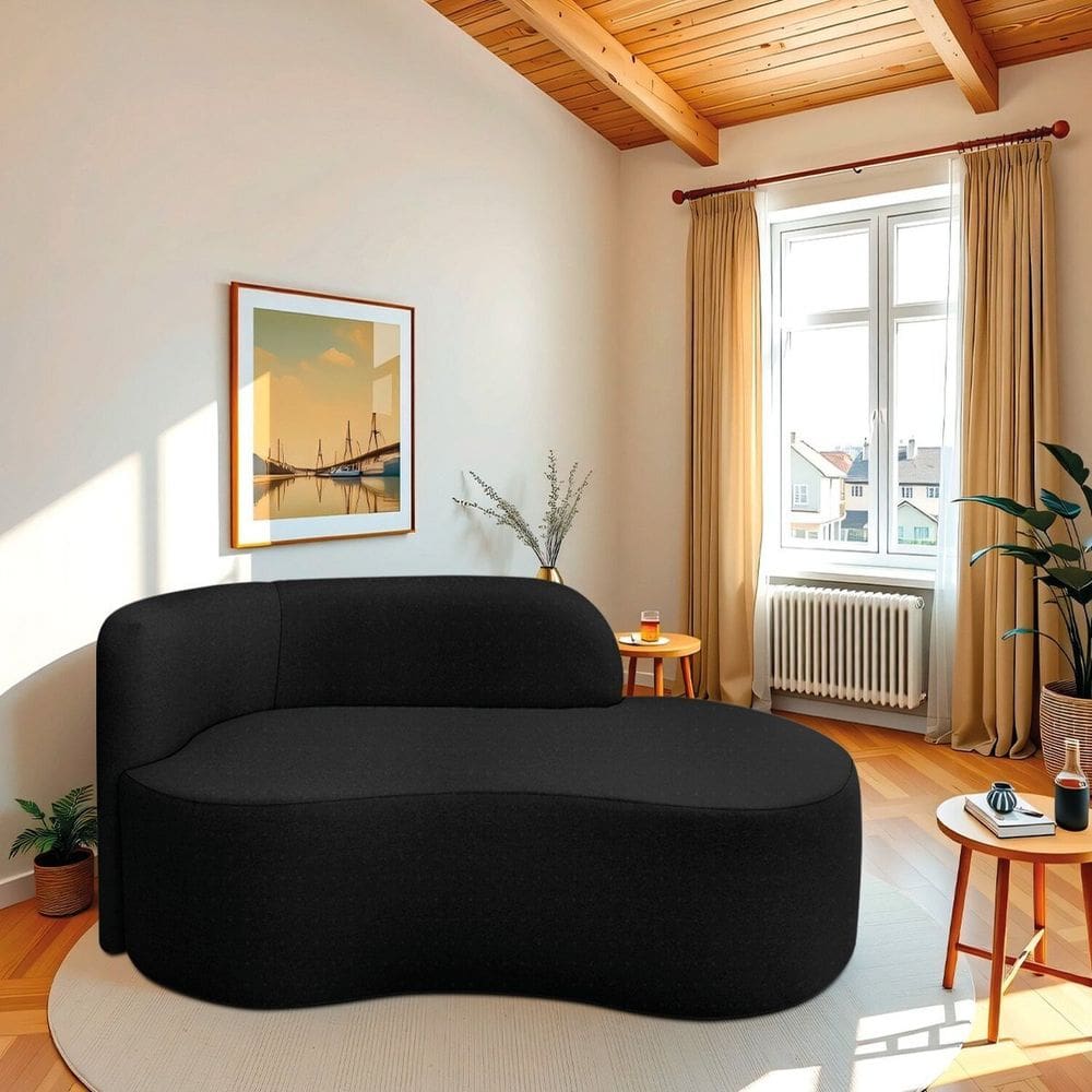 Recamier Curvo Orgânico 160cm 2 Lugares Lado Direito para Sala ou Quarto Linho Japão Preto