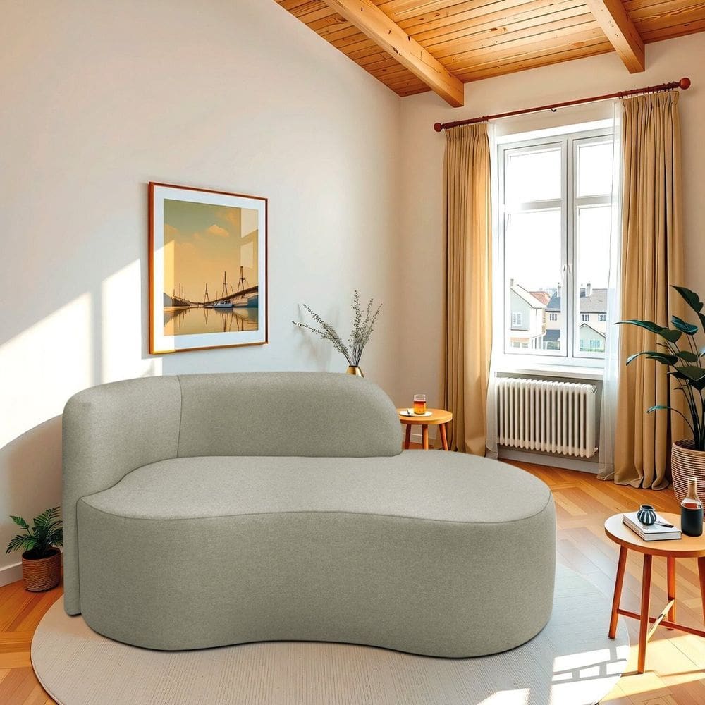 Recamier Curvo Orgânico 160cm 2 Lugares Lado Direito para Sala ou Quarto Bouclé Japão Verde Oliva