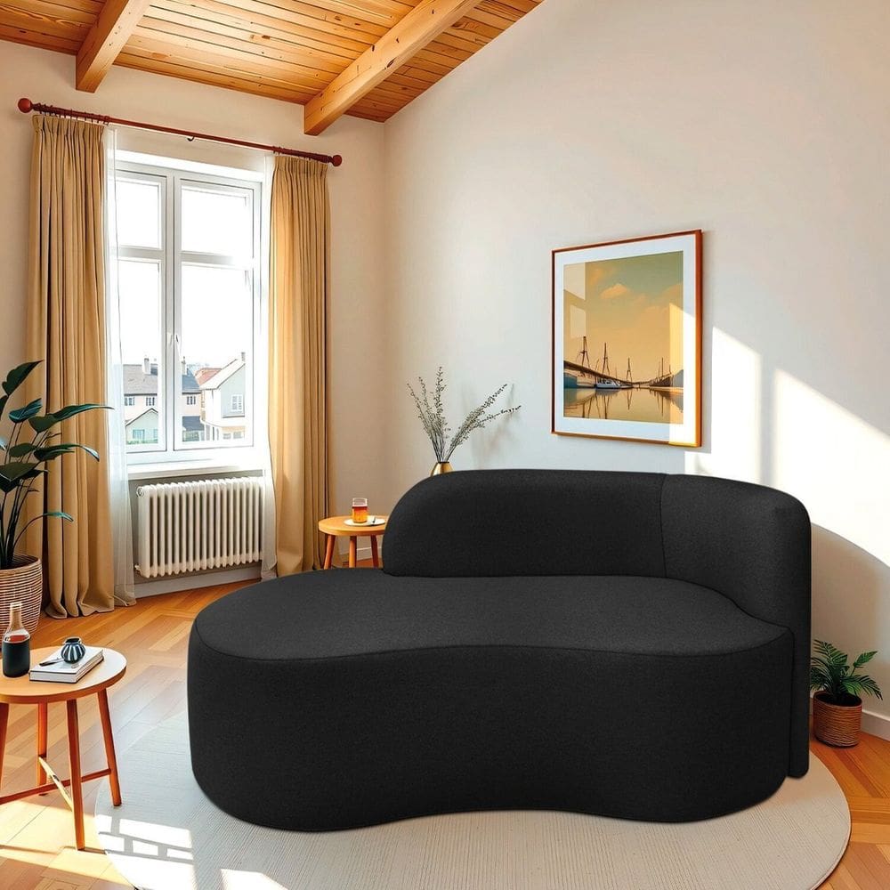 Recamier Curvo Orgânico 180cm 3 Lugares Lado Esquerdo para Sala ou Quarto Bouclé Japão Preto