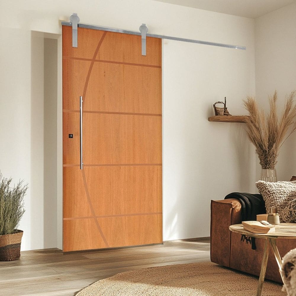 Porta Correr 5 Trilhos Soft Aparente Puxador Tubo 60cm 120x210cm Direito Belíssima Rodam