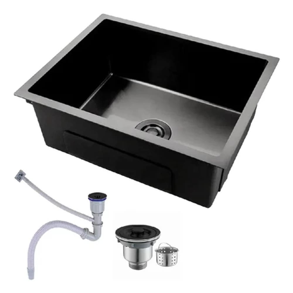 Cuba Gourmet Pia Inox Quadrada Cozinha Luxo 60x45 Com Acessórios Preto