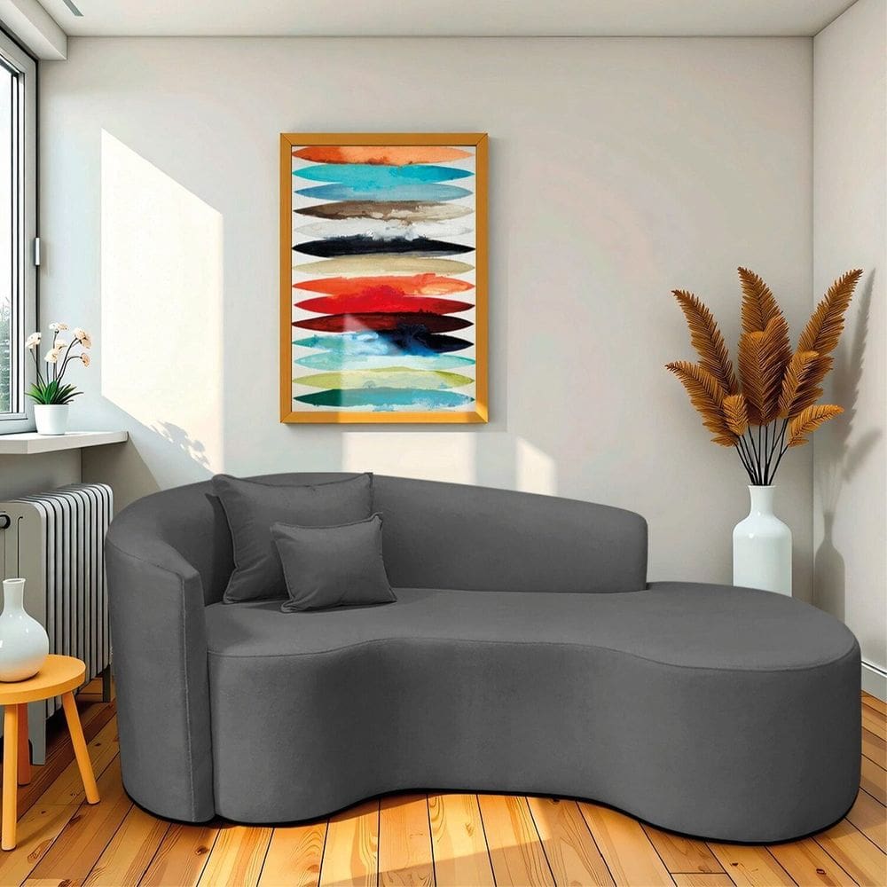 Recamier Curvo Orgânico 200cm 3 Lugares Lado Direito para Sala de Estar Linho Londres Cinza Escuro