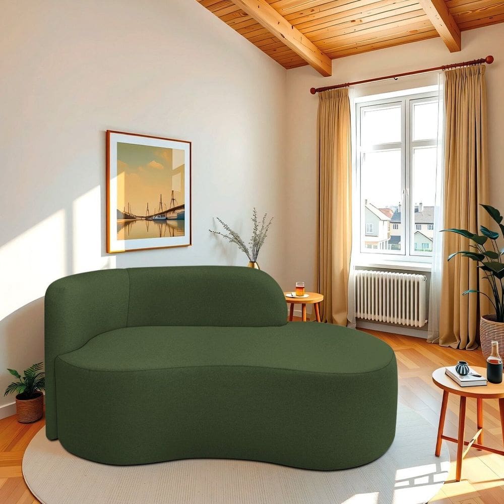Recamier Curvo Orgânico 200cm 3 Lugares Lado Direito para Sala ou Quarto Linho Japão Verde