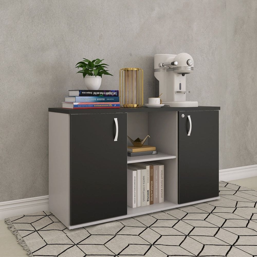 Armário Credenza 2 Portas Pivotante P25 Cinza/Preto
