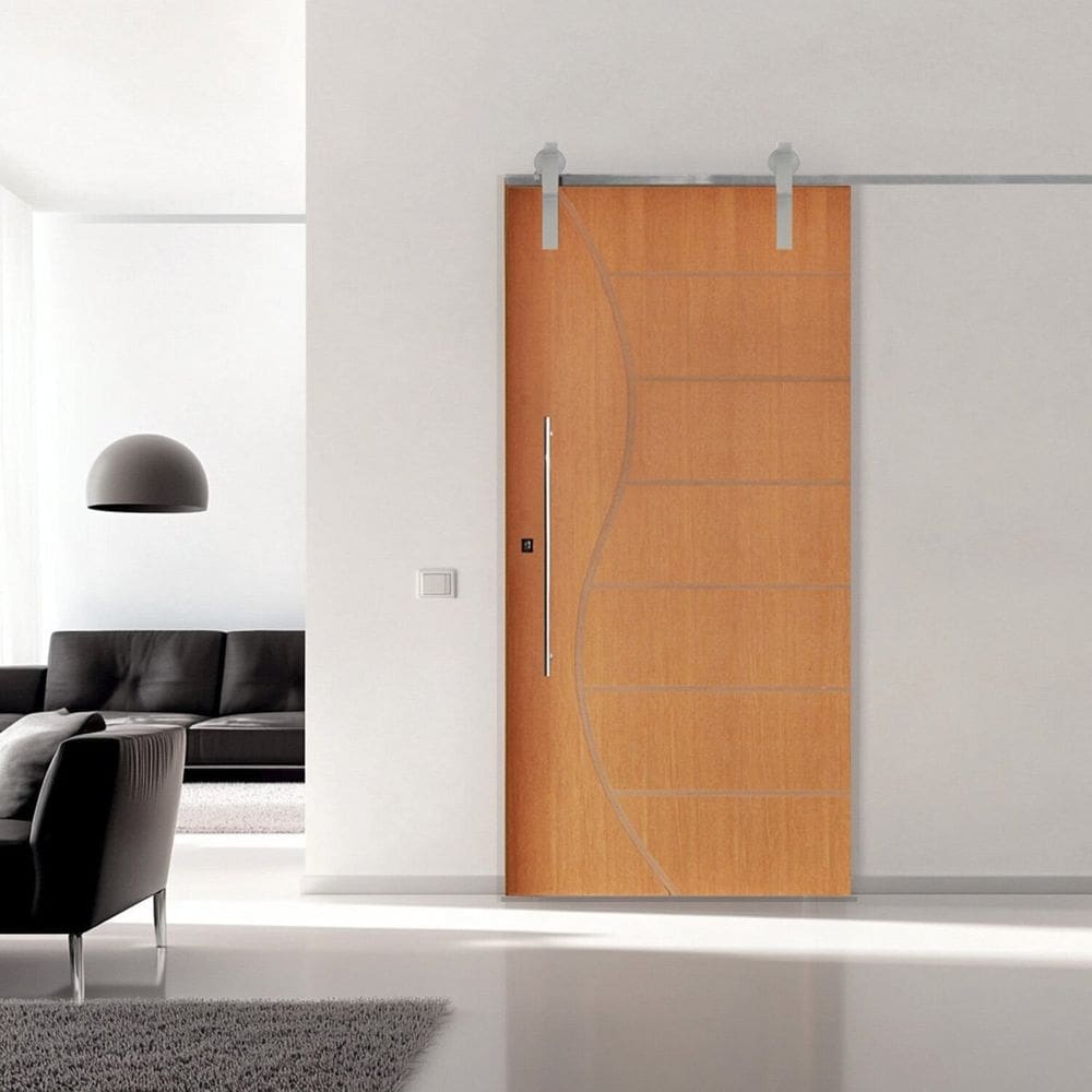 Porta Correr 12 Trilho Soft Aparente Puxador Tubo 80cm 82cm X 210cm Direito Belíssima Rodam