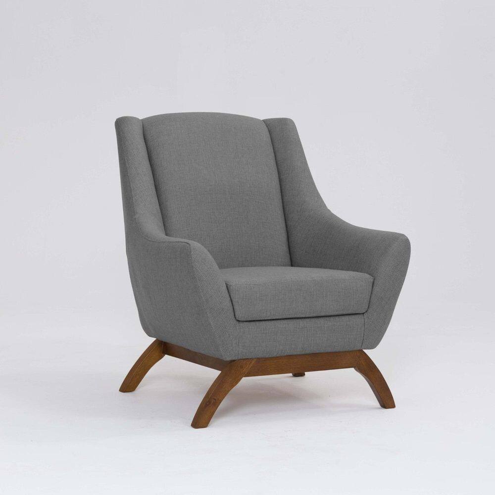 Poltrona para Sala de Estar Base em Madeira Juliet Mescla Cinza