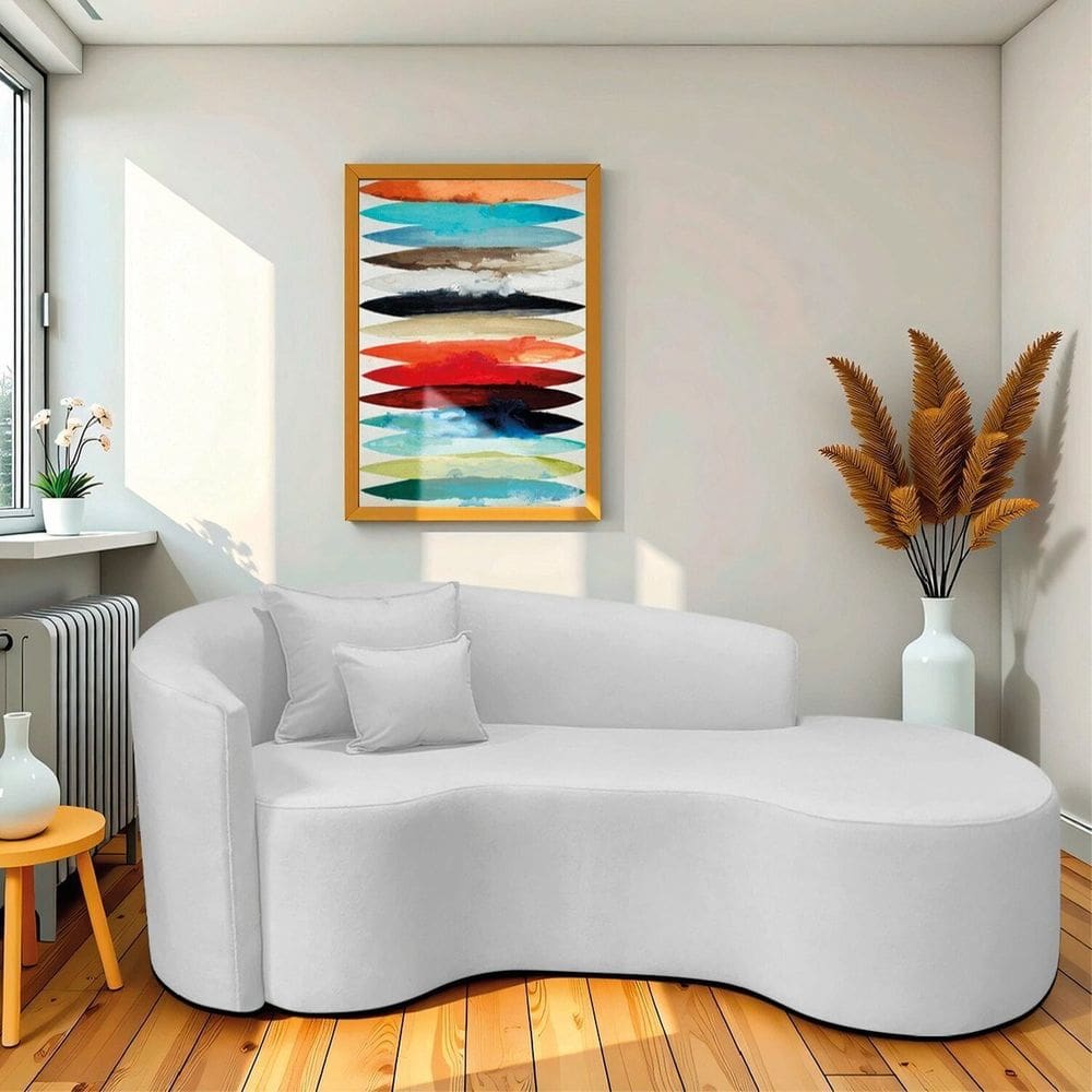 Recamier Curvo Orgânico 200cm 3 Lugares Lado Direito para Sala de Estar Bouclé Londres Branco