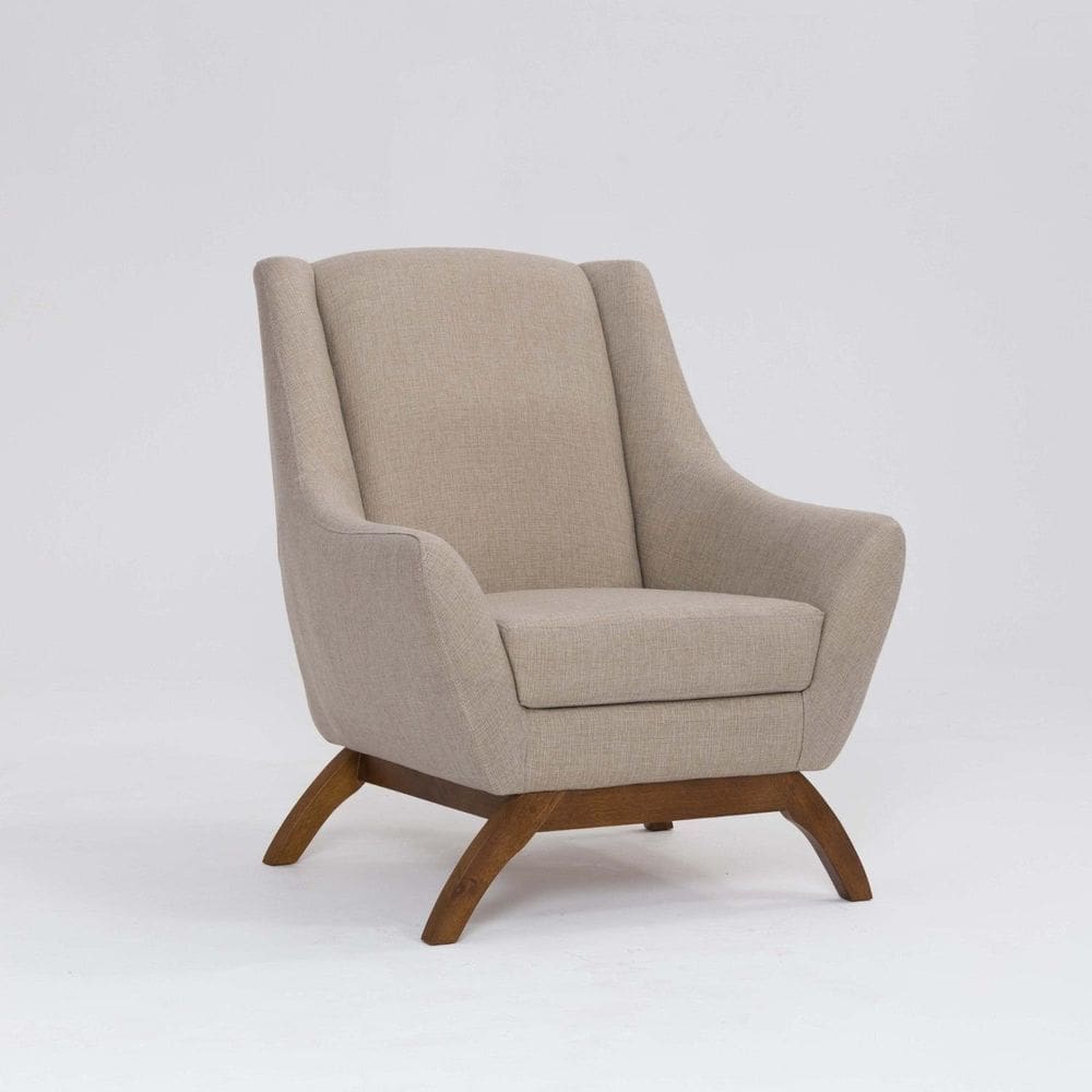 Poltrona para Sala de Estar Base em Madeira Juliet Méscla Bege