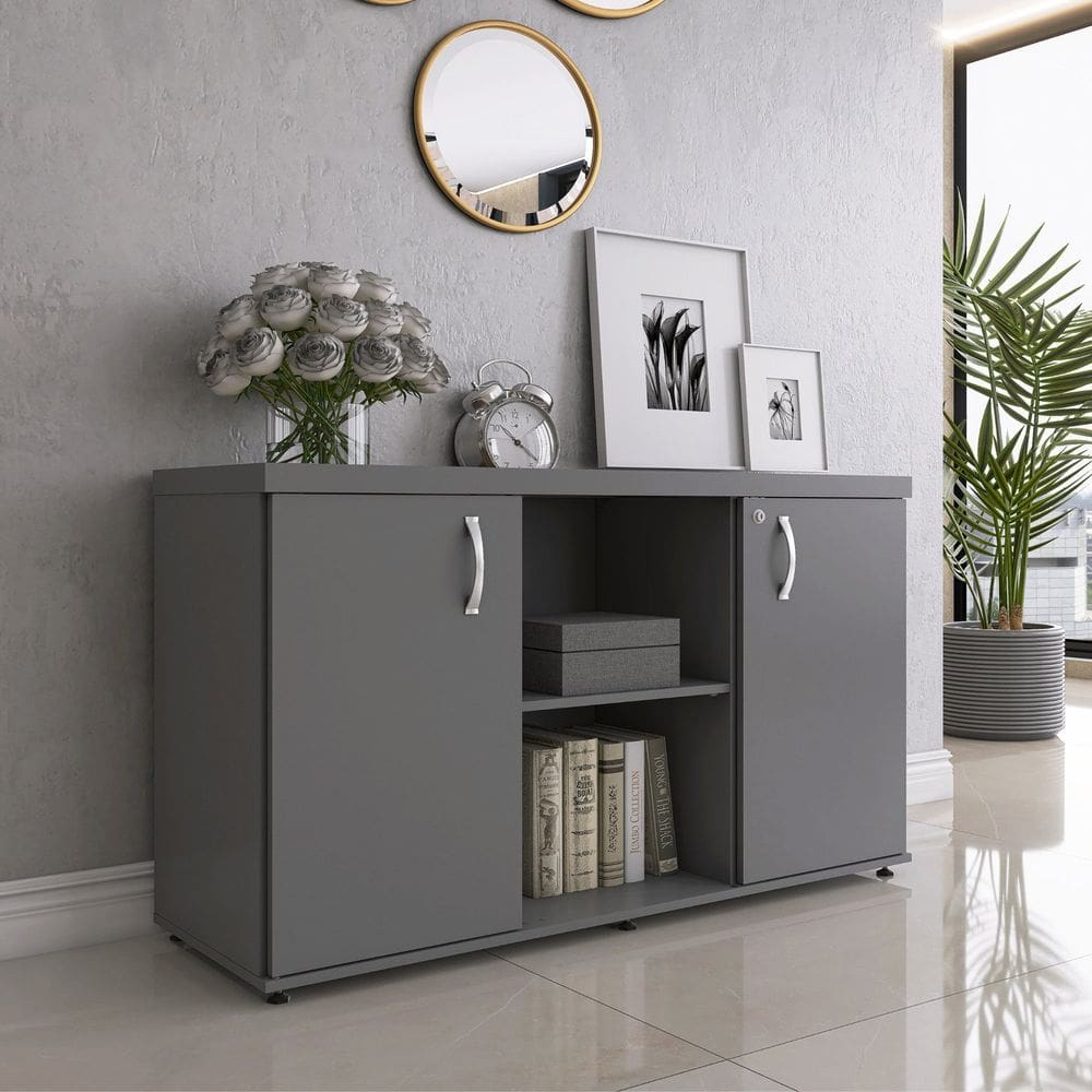Armário Baixo com Nicho 2 Portas Pivotante Credenza Grafito