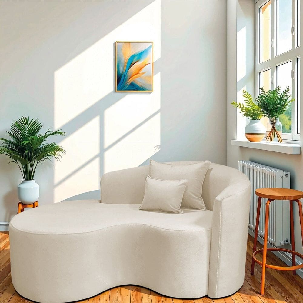 Recamier Curvo Orgânico 150cm 2 Lugares Lado Esquerdo para Sala de Estar Linho Londres Bege