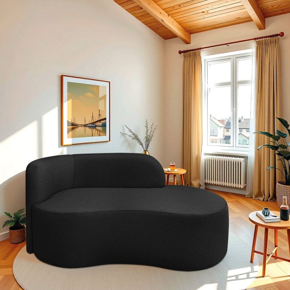 Recamier Curvo Orgânico 180cm 3 Lugares Lado Direito para Sala ou Quarto Bouclé Japão Preto