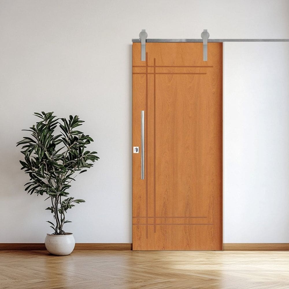 Porta Correr 9 Trilhos Soft Aparente Puxador Tubo 60cm 110x210cm Direito Belíssima Rodam