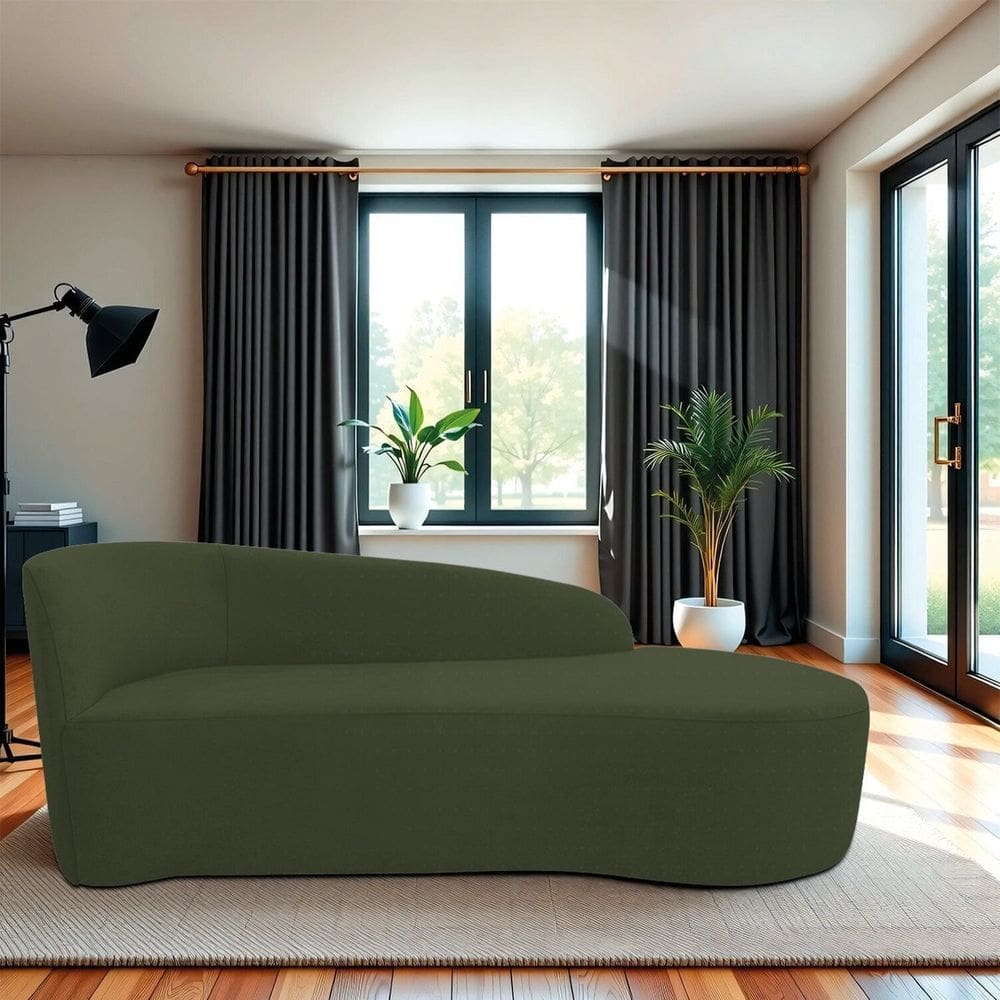 Recamier Curvo Orgânico 140cm 2 Lugares Lado Direito para Sala de Estar em Linho Paris Verde