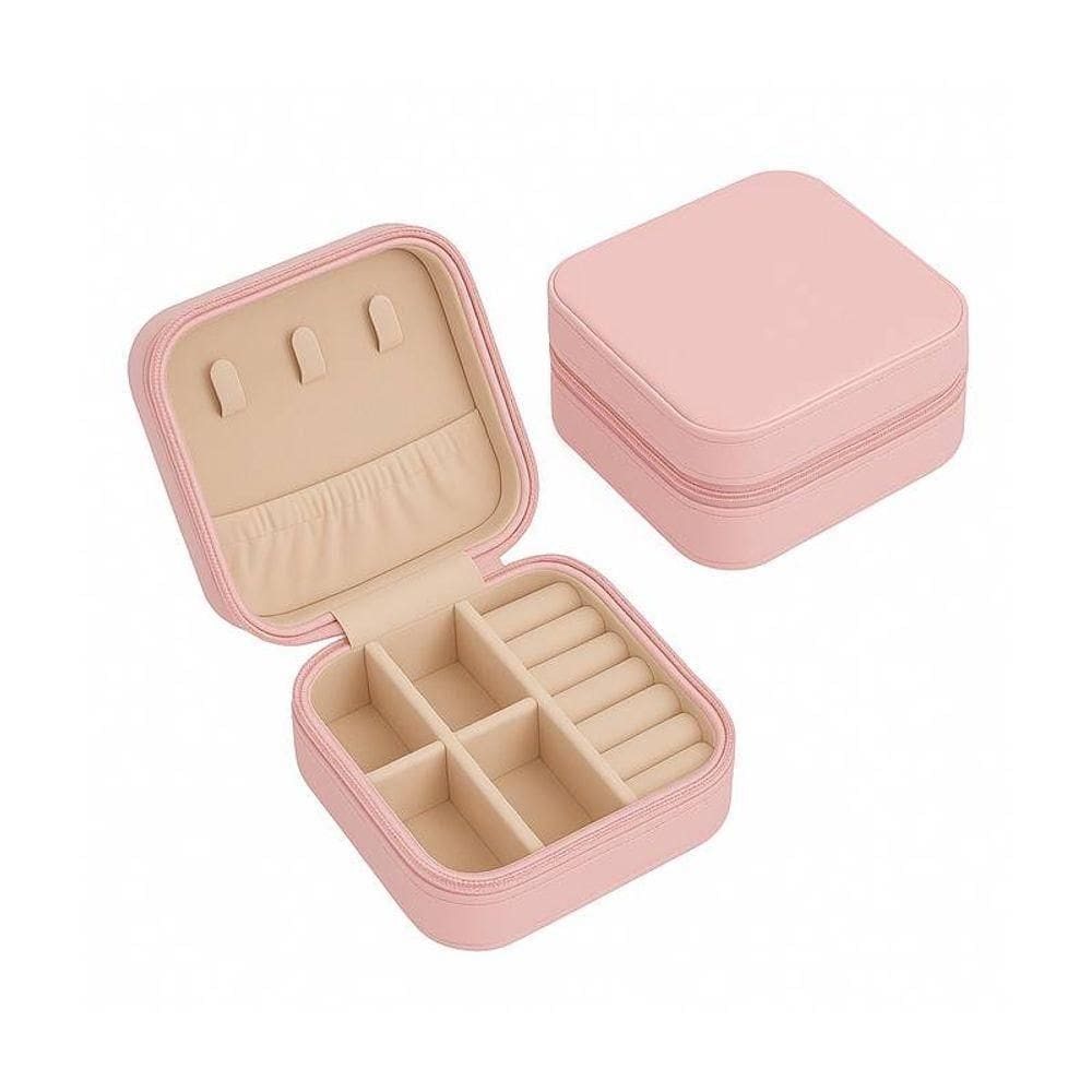 Mini Porta Joias Rosa Claro Revestimento Em Couro Sintético