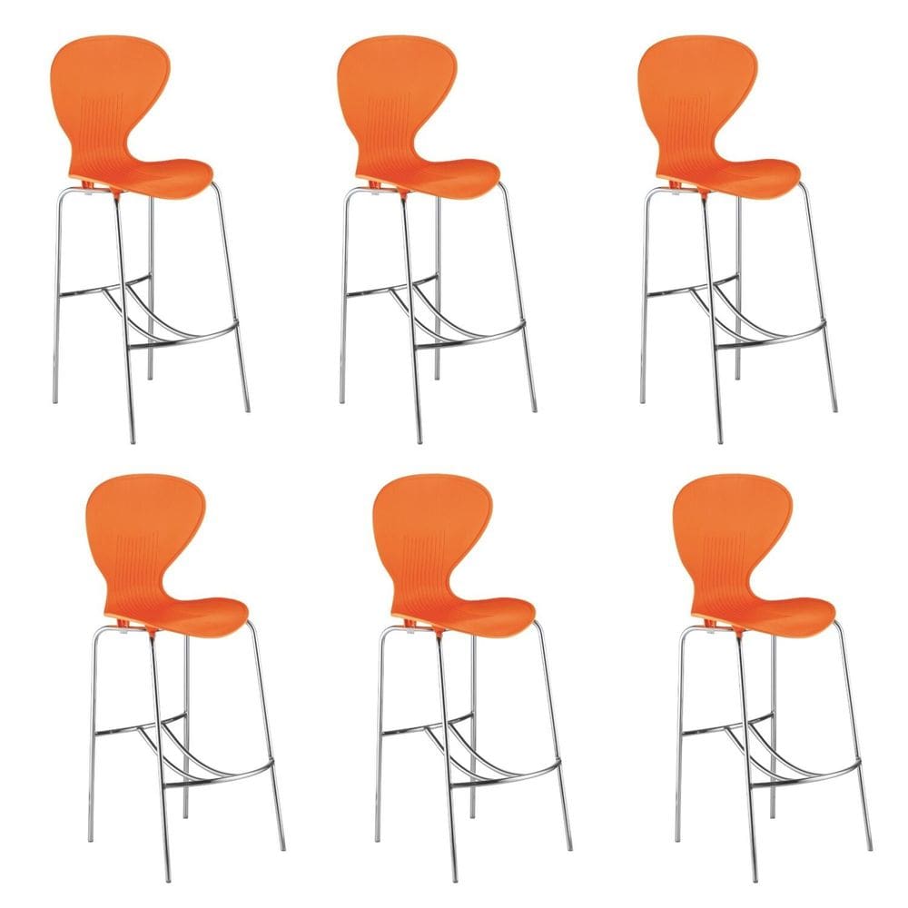 Conjunto 6 Banquetas Alta com Encosto Flash Laranja