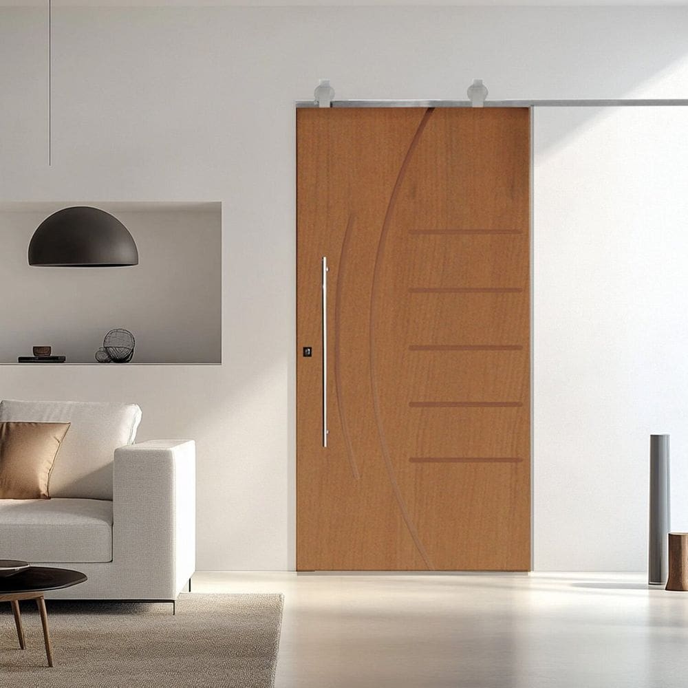 Porta Correr 134 Trilho Soft Aparente Puxador Tubo 60cm 102cm X 210cm Direito Pmf Rodam