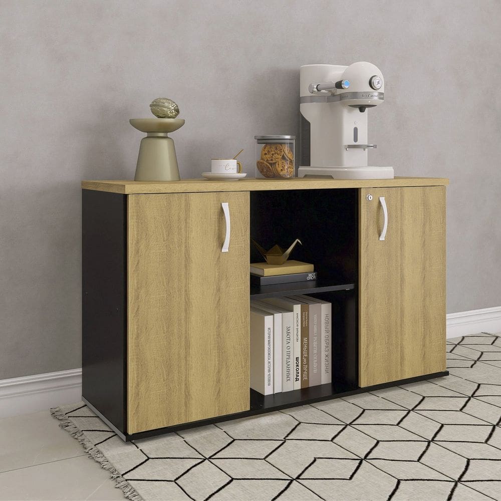 Armário Credenza 2 Portas Pivotante P25 Preto/Samba