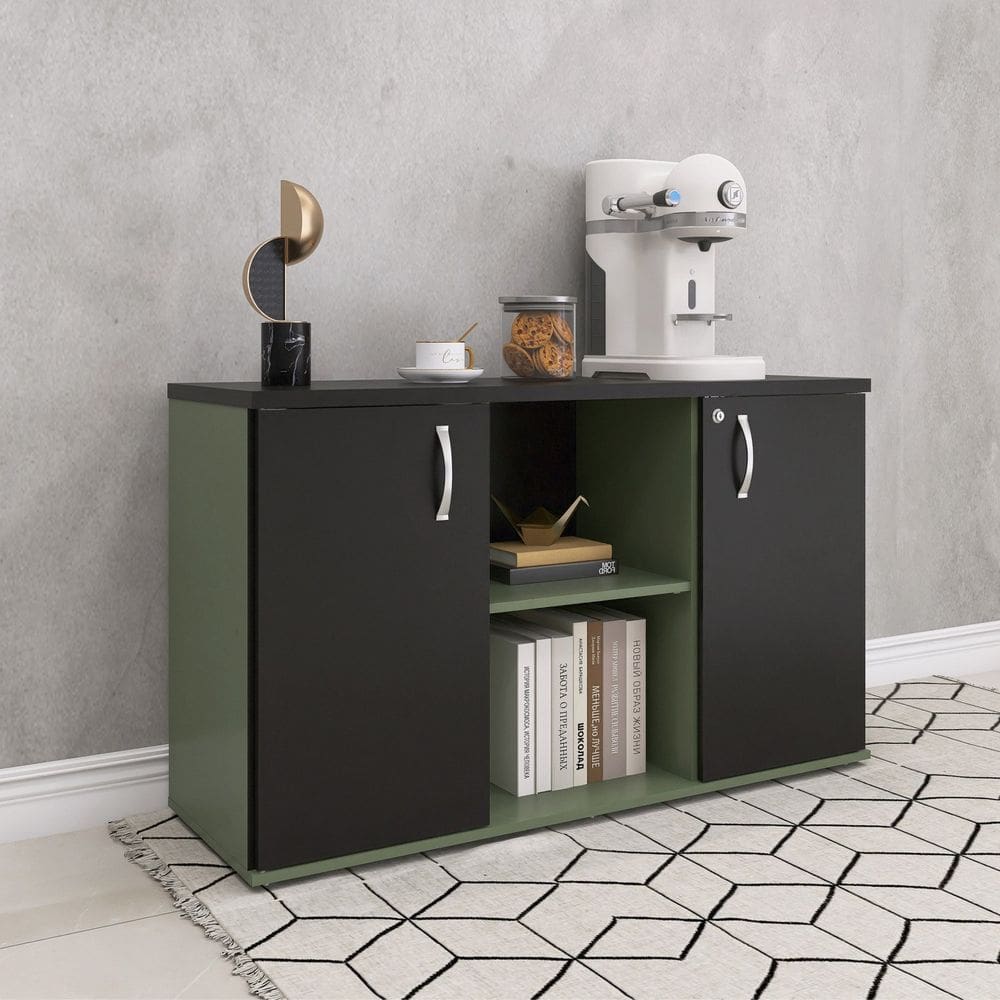 Armário Credenza 2 Portas Pivotante P25 Salvia/Preto