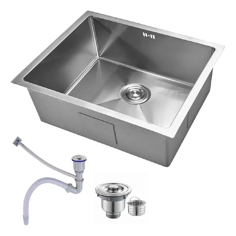 Cuba Pia Inox Cinza Quadrada Cozinha Gourmet 50x45cm com Acessórios