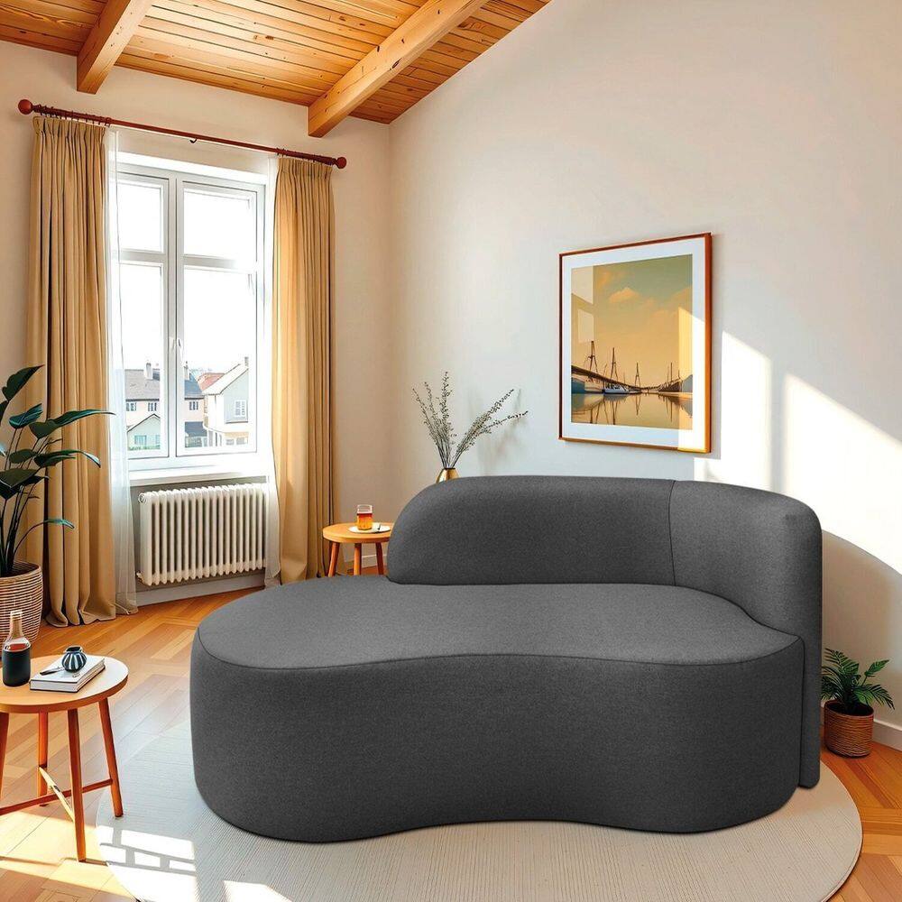 Recamier Curvo Orgânico 160cm 2 Lugares Lado Esquerdo para Sala ou Quarto Linho Japão Cinza Escuro