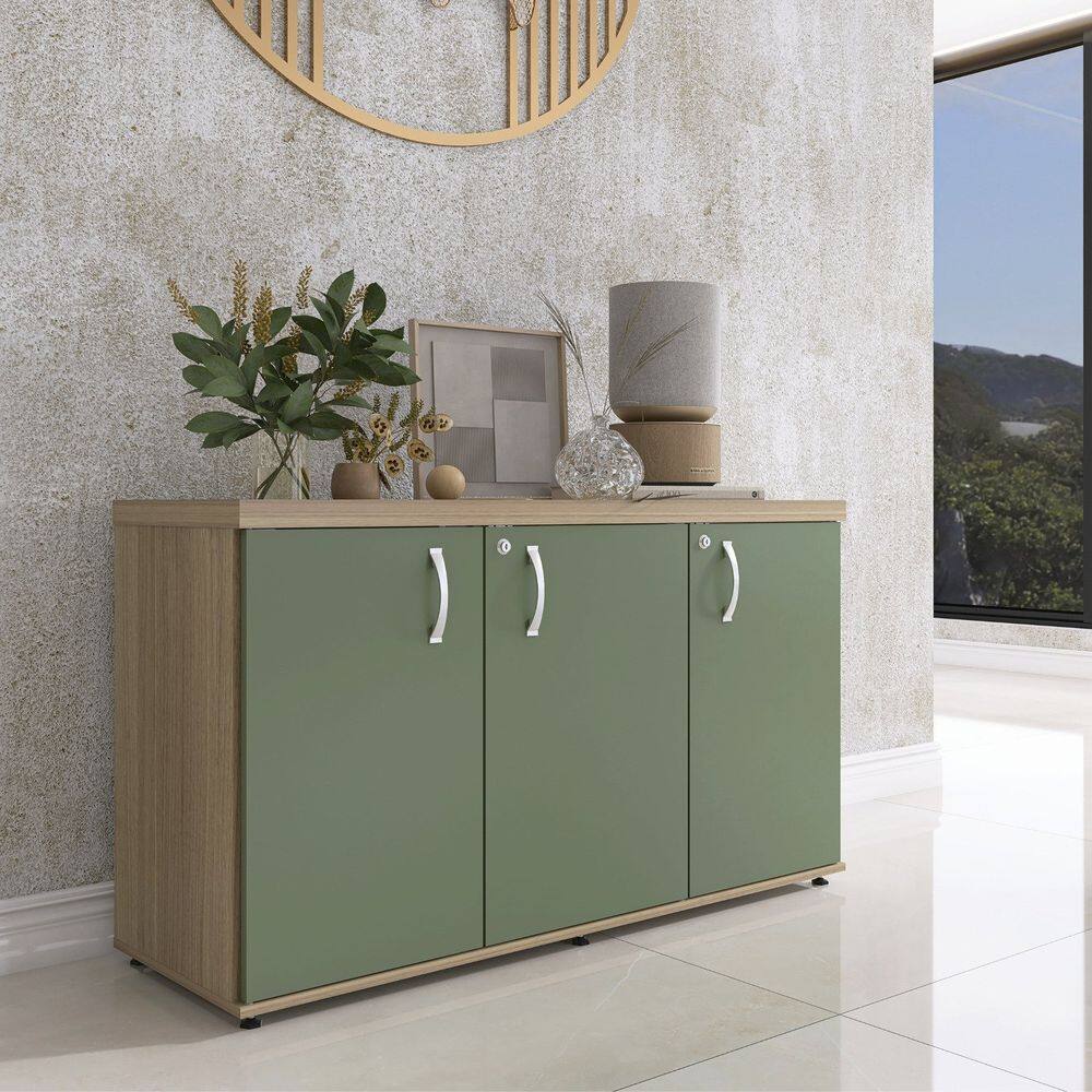 Armário 3 Portas Pivotante Credenza Noce Naturalle/Salvia