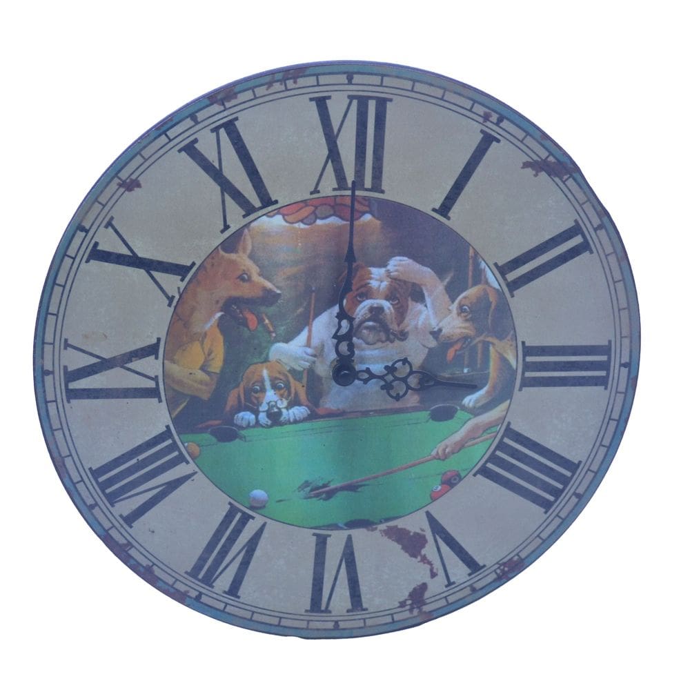 Relógio de Parede Bar com Cachorros Jogando Sinuca  bilhar- 30cm, Decorativo e Divertido