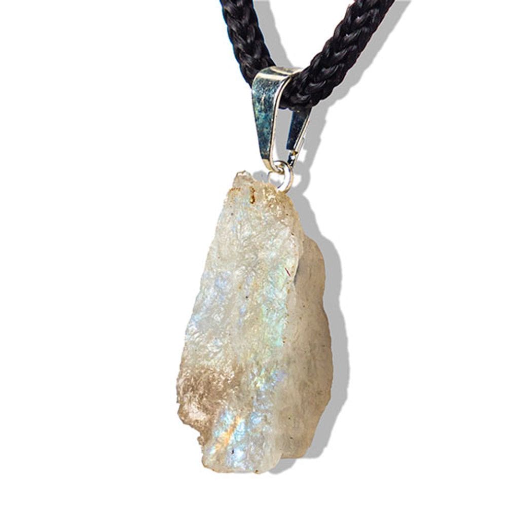 Colar Pedrinha Bruto Pedra da Lua Verdadeira Pino Prateado