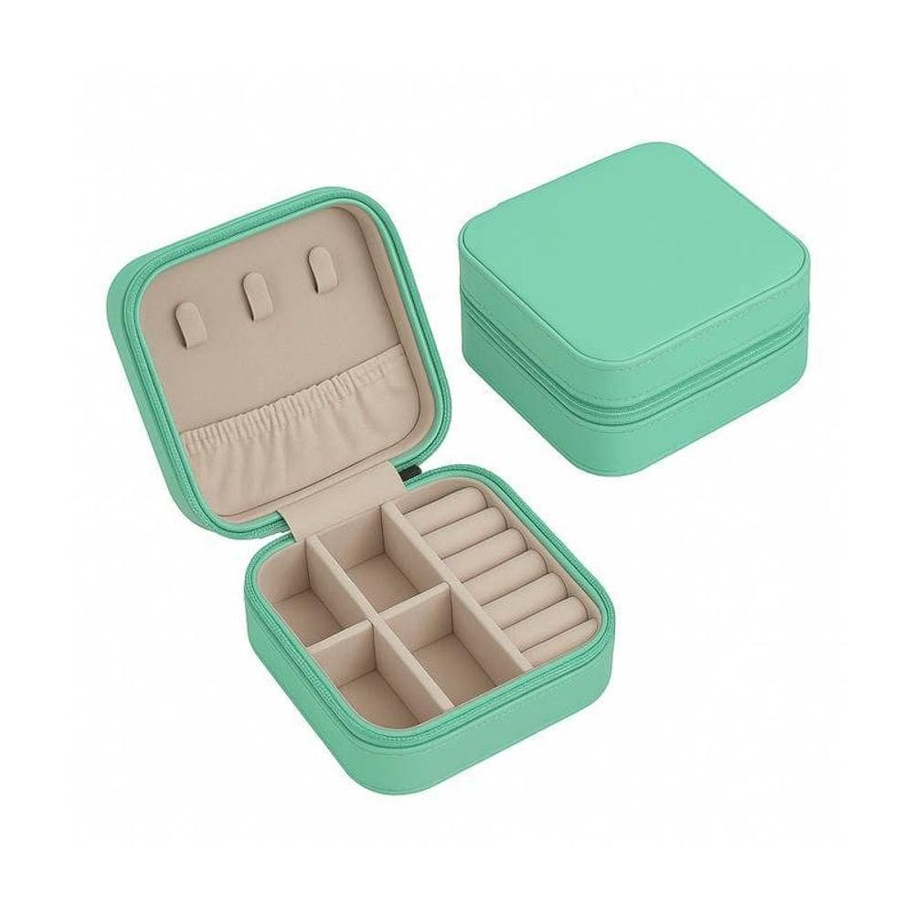 Mini Porta Joias Verde Com Revestimento Em Couro Sintético