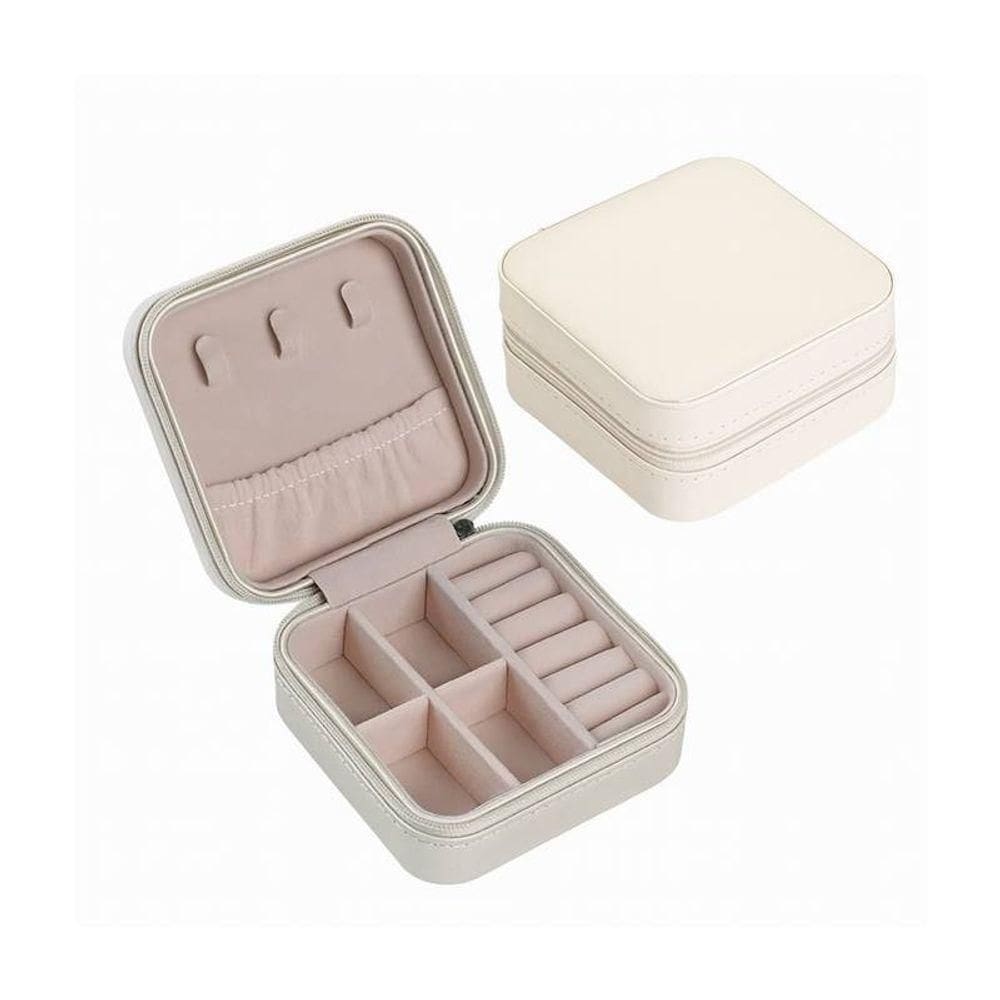 Mini Porta Joias Bege Com Revestimento Em Couro Sintético