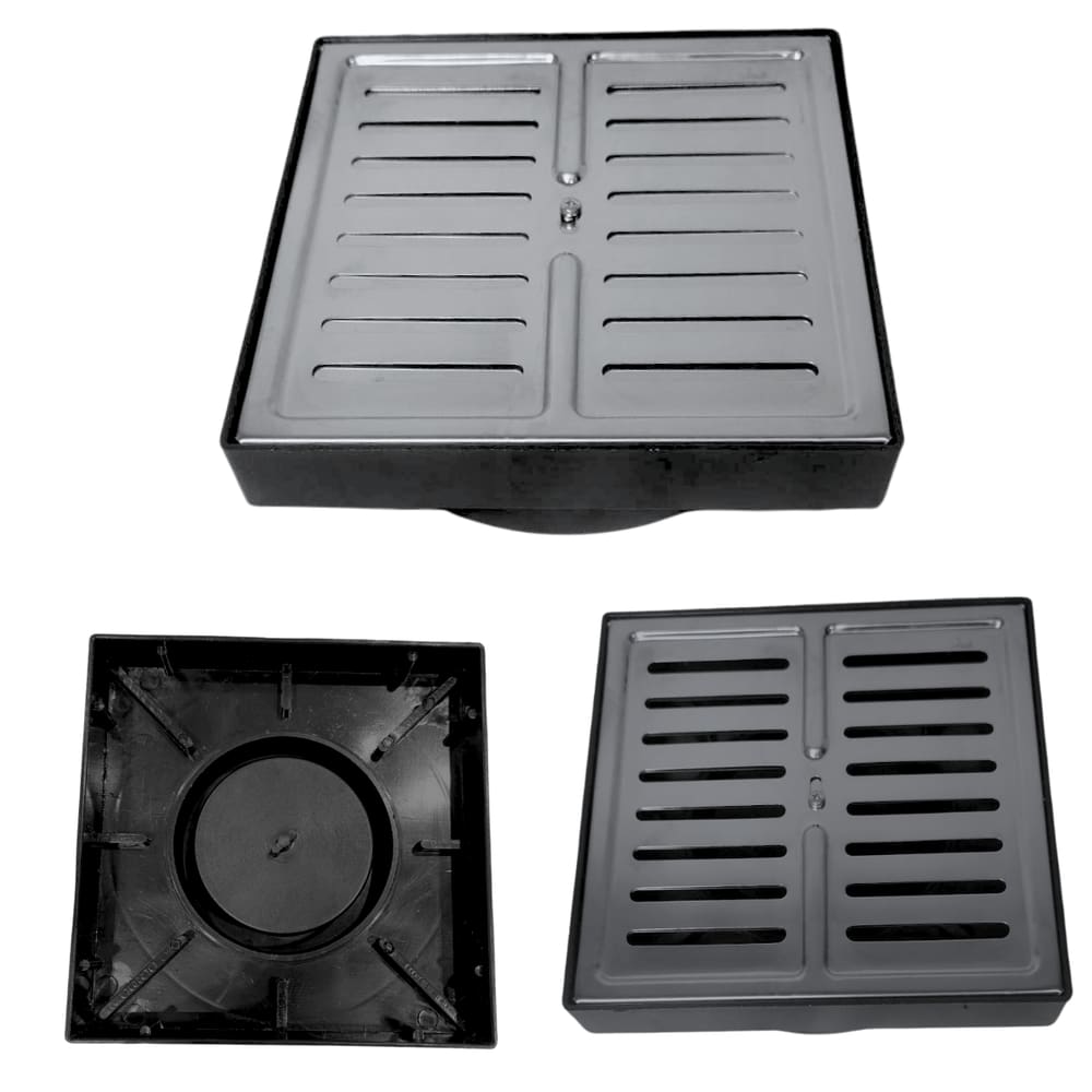 Ralo Antiodor 15x15 Inox Escamoteavel Veneziana com Base Plástico Preto