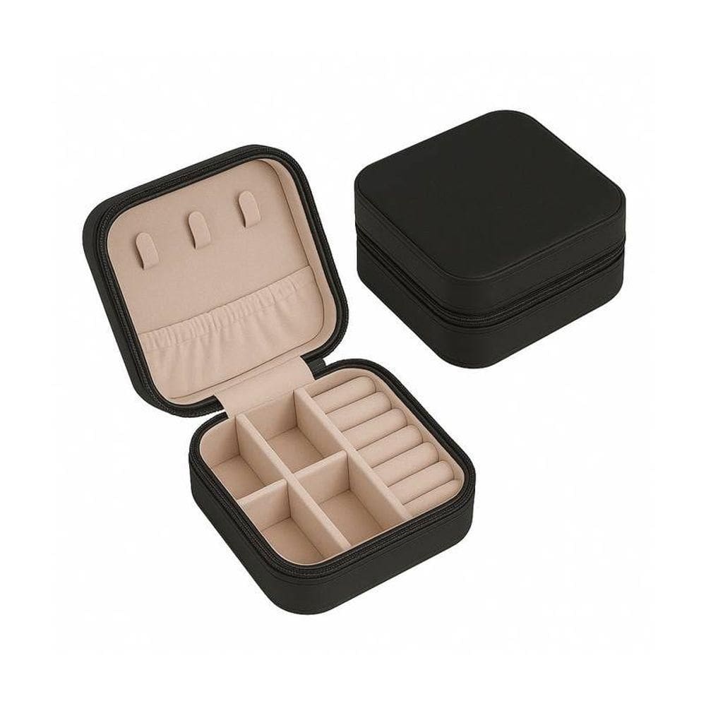 Mini Porta Joias Preto Com Revestimento Em Couro Sintético