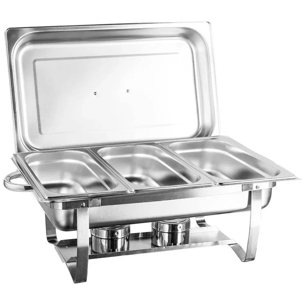 Rechaud Retangular 11L 3 Cubas GN 1/3 Banho Maria Aço Inox
