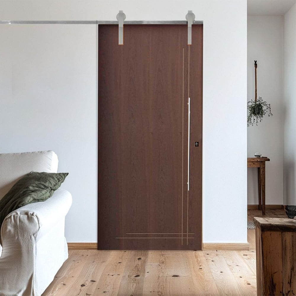 Porta Correr Frisada Trilho Soft Aparente Puxador Tubo 80cm 140x210cm Esquerdo Rodam