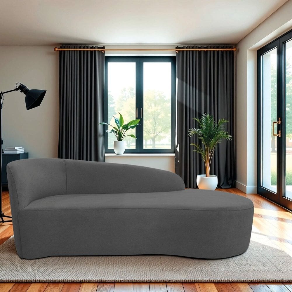 Recamier Curvo Orgânico 140cm 2 Lugares Lado Direito para Sala Estar em Linho Paris Cinza Escuro