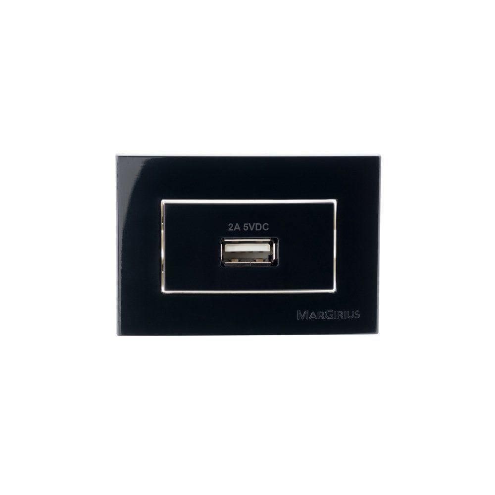 Placa Para Móveis 65x45 Com Tomada Carregador Usb-a Margirius Sleek 2a 10w Preto Ebony