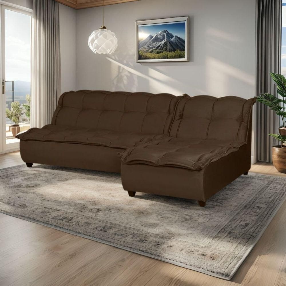 Sof? de Canto Com Chaise Marrom Genova Ecotec Espumas