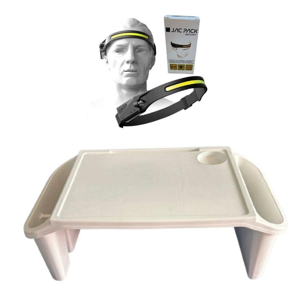 Bandeja Mesa Colo Apoio Comer Refeição Cama Suporte Notebook + Luminária Led Branco