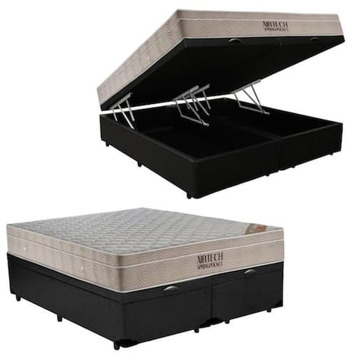 imagem-Cama Box Baú King + Colchão de Molas Ensacadas - AirTech Spring (193x203x67) - Ortobom  - Preto | Marrom