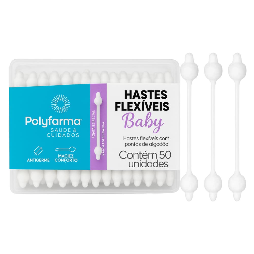 Cotonete Hastes Flexíveis Para Bebês Polyfarma 50 Unidades