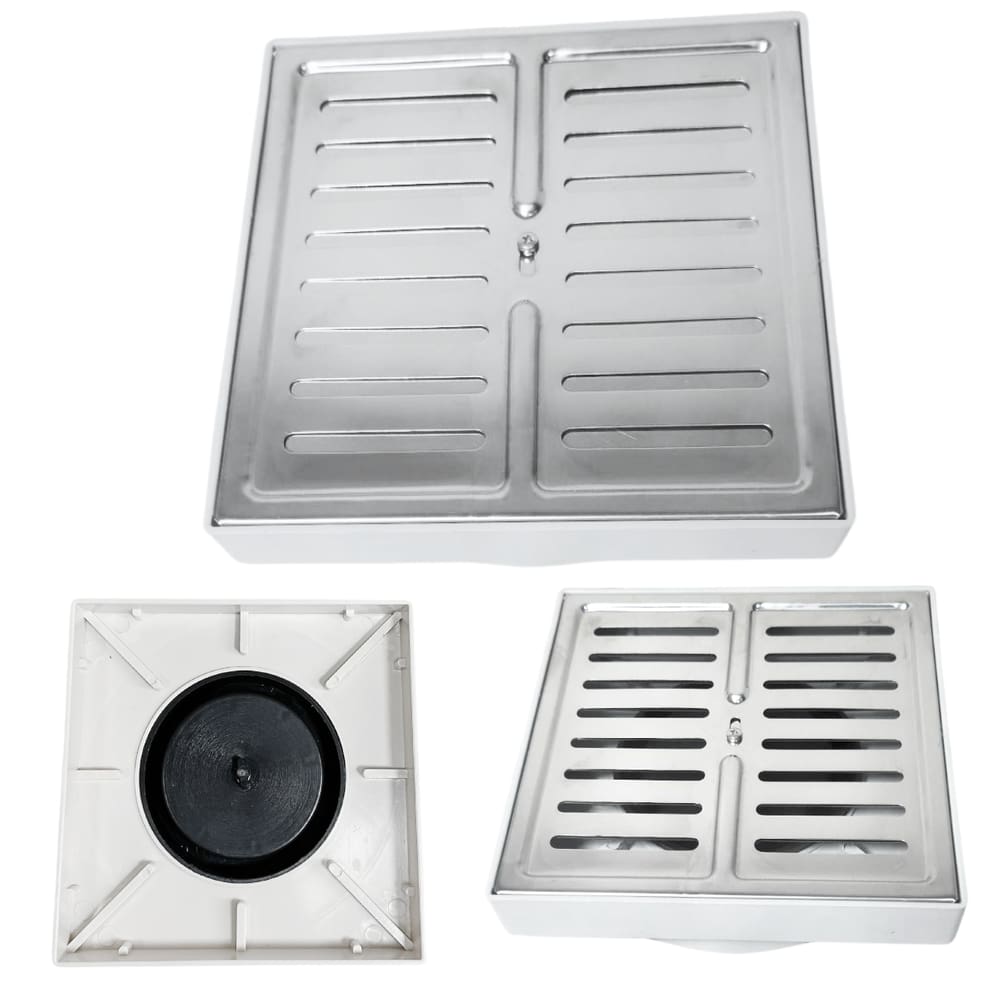 Ralo de Banheiro 15x15 Tampa Inox Abre Fecha Veneziana 15x15 Base Branco