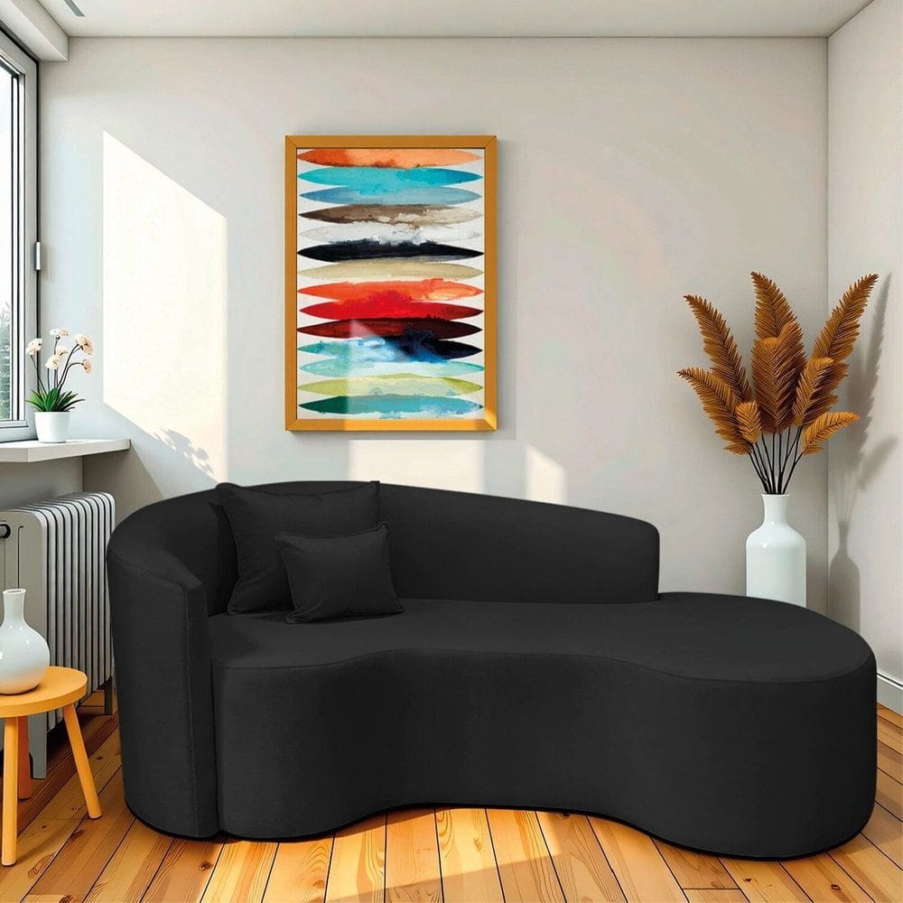 Recamier Curvo Orgânico 200cm 3 Lugares Lado Direito para Sala de Estar Bouclé Londres Preto
