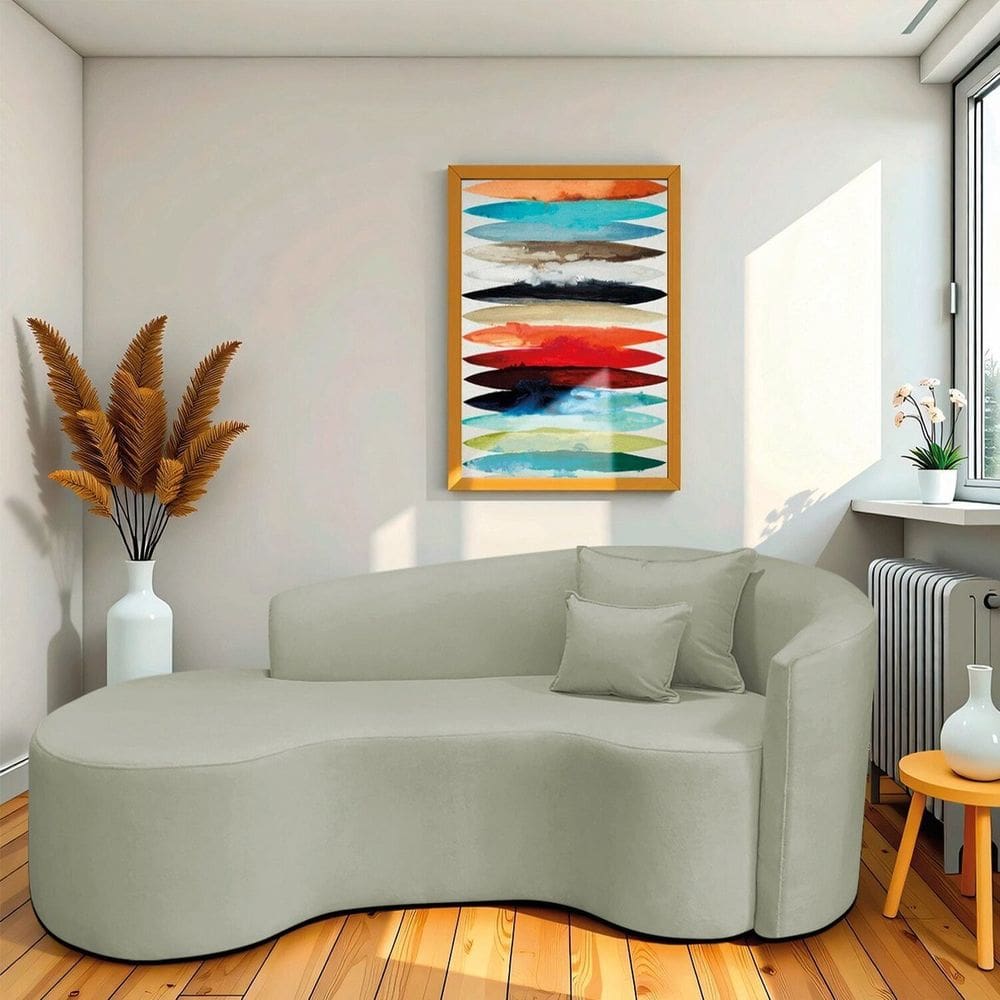 Recamier Curvo Orgânico 180cm 3 Lugares Lado Esquerdo para Sala de Estar Bouclé Londres Verde Oliva