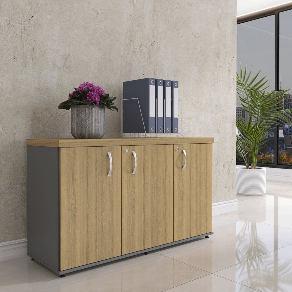 Armário 3 Portas Pivotante Credenza Grafito/Samba