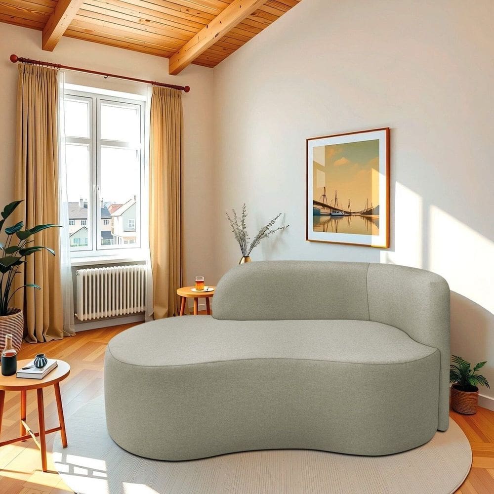 Recamier Curvo Orgânico 200cm 3 Lugares Lado Esquerdo para Sala ou Quarto Bouclé Japão Verde Oliva