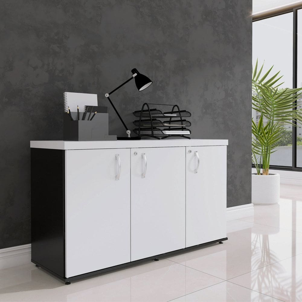 Armário 3 Portas Pivotante Credenza Preto/Branco